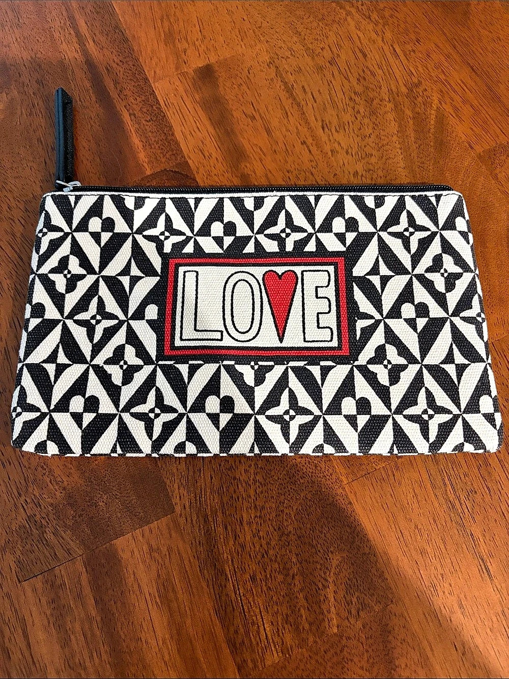 Brighton LOVE Geometric Cosmetic Pouch in Black & White Canvas NWOT